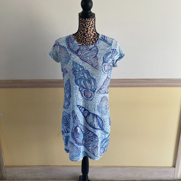 LILLY PULITZER Women's Baby Blue Sea Shell Print TSHIRT Dress Summer Size Small - Picture 1 of 7